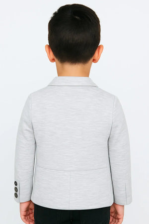 Ecru Melange Cotton Blazer Kids Jacket – Soft Button-Front Formal Wear for Boys BloomUp