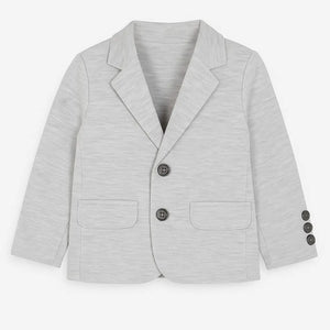 Ecru Melange Cotton Blazer Kids Jacket – Soft Button-Front Formal Wear for Boys BloomUp