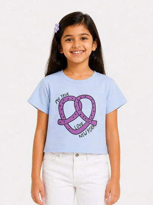 BloomUp Sky Blue Printed Crop Top for Girls – Soft Cotton Casual Wear