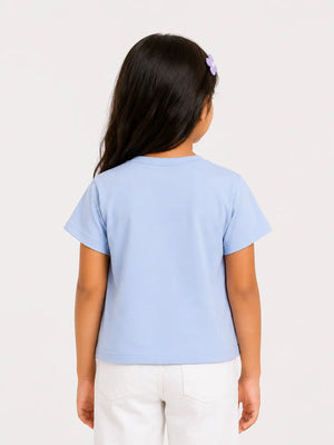 BloomUp Sky Blue Printed Crop Top for Girls – Soft Cotton Casual Wear
