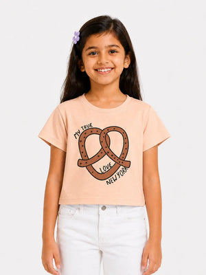 BloomUp Peach Printed Crop Top for Girls – Soft Cotton Casual Wear