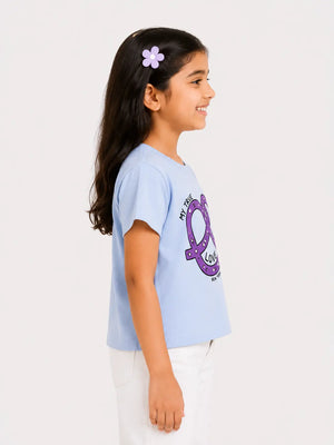 BloomUp Sky Blue Printed Crop Top for Girls – Soft Cotton Casual Wear