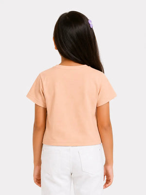 BloomUp Peach Printed Crop Top for Girls – Soft Cotton Casual Wear
