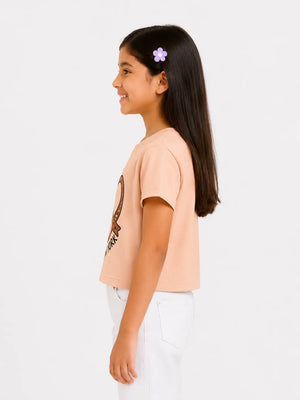 BloomUp Peach Printed Crop Top for Girls – Soft Cotton Casual Wear