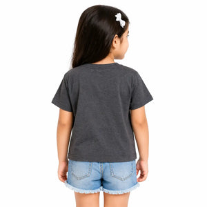 Charcoal Grey Floral Graphic Crop Top for Girls – Soft Cotton Summer Wear Kids T-Shirt BloomUp