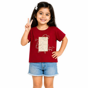 Red Floral Graphic Crop Top for Girls – Soft Cotton Summer Wear Kids T-Shirt BloomUp
