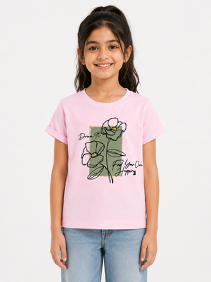 Girls Baby Pink Soft Cotton T-Shirt Casual Fashion Kids Wear BloomUp