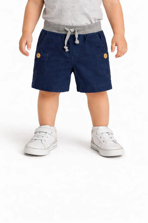 Kids Navy Blue Cargo Shorts with Drawstring Waist BloomUp