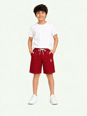 BloomUp Dark Red Cotton Shorts for Boys – Soft Casual Summer Wear