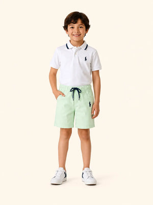 BloomUp Light Green Cotton Shorts for Boys – Soft Casual Summer Wear