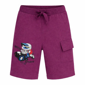 Kids Purple Cargo Shorts with Graphic Print BloomUp