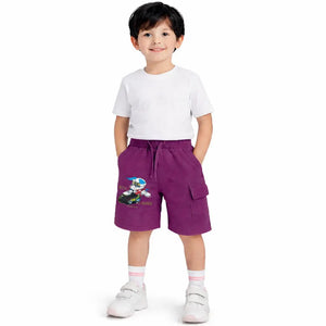 Kids Purple Cargo Shorts with Graphic Print BloomUp