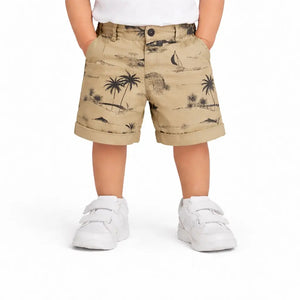Kids Fawn Tropical Print Cotton Shorts with Button Closure BloomUp