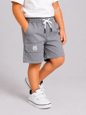 BloomUp Light Grey Utility Pocket Shorts for Boys – Soft Cotton Casual Summer Wear
