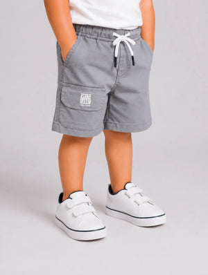 BloomUp Light Grey Utility Pocket Shorts for Boys – Soft Cotton Casual Summer Wear