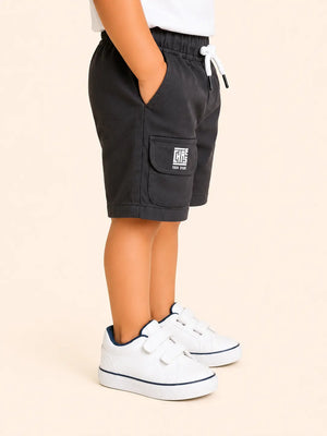 BloomUp Black Utility Pocket Shorts for Boys – Soft Cotton Casual Summer Wear