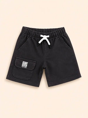 BloomUp Black Utility Pocket Shorts for Boys – Soft Cotton Casual Summer Wear