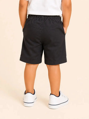 BloomUp Black Utility Pocket Shorts for Boys – Soft Cotton Casual Summer Wear