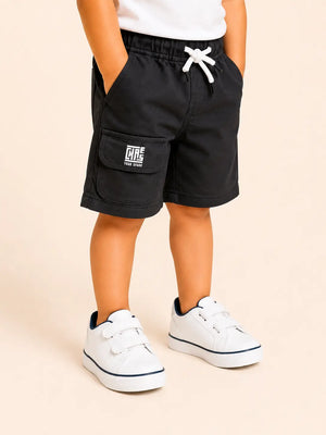 BloomUp Black Utility Pocket Shorts for Boys – Soft Cotton Casual Summer Wear