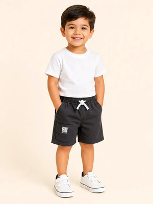 BloomUp Black Utility Pocket Shorts for Boys – Soft Cotton Casual Summer Wear