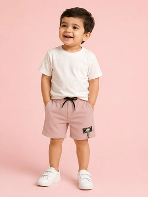 BloomUp Dusty Pink Premium Casual Shorts for Boys – Soft Cotton Drawstring Summer Wear