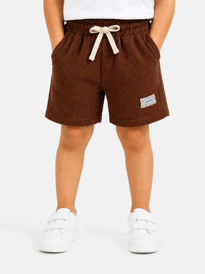 BloomUp Rust Waffle Texture Knitted Shorts for Boys – Soft Cotton Summer Wear