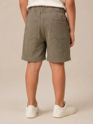 BloomUp Olive Green Textured Drawstring Shorts for Boys – Soft Cotton Waffle Knit Summer Shorts