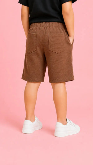 BloomUp Brown Textured Drawstring Shorts for Boys – Soft Cotton Casual Summer Shorts