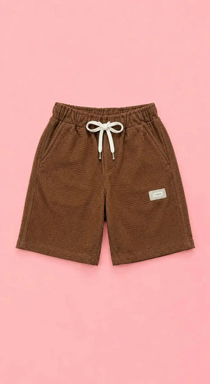 BloomUp Brown Textured Drawstring Shorts for Boys – Soft Cotton Casual Summer Shorts