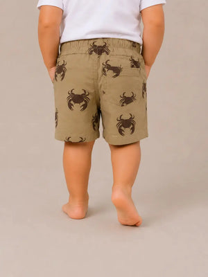 BloomUp Khaki Crab Print Shorts for Boys – Beach-Inspired Casual Summer Wear