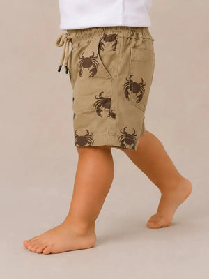 BloomUp Khaki Crab Print Shorts for Boys – Beach-Inspired Casual Summer Wear