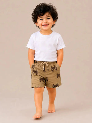 BloomUp Khaki Crab Print Shorts for Boys – Beach-Inspired Casual Summer Wear