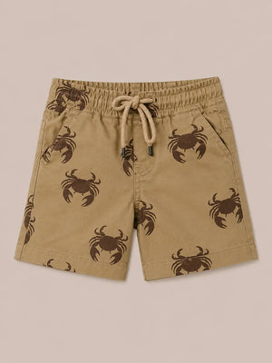 BloomUp Khaki Crab Print Shorts for Boys – Beach-Inspired Casual Summer Wear