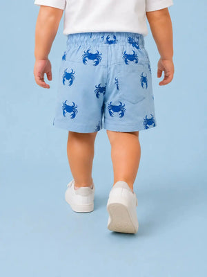 BloomUp Sky Blue Crab Print Shorts for Boys – Beach-Inspired Summer Casual Wear