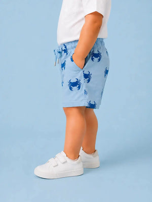 BloomUp Sky Blue Crab Print Shorts for Boys – Beach-Inspired Summer Casual Wear