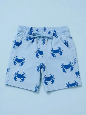 BloomUp Sky Blue Crab Print Shorts for Boys – Beach-Inspired Summer Casual Wear
