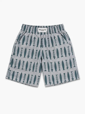 BloomUp Grey Fish Print Cotton Shorts for Boys – Soft Summer Wear