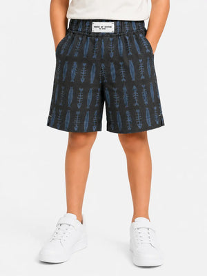 BloomUp Dark Coffee Brown Fish Print Cotton Shorts for Boys – Soft Summer Wear