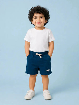 BloomUp Navy Blue Drawstring Shorts for Boys – Soft Cotton Blend Casual Summer Shorts