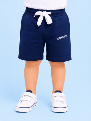 BloomUp Navy Blue Authentic Printed Shorts for Boys – Soft Cotton Casual Summer Wear