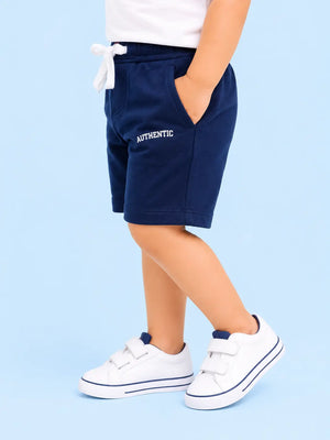 BloomUp Navy Blue Authentic Printed Shorts for Boys – Soft Cotton Casual Summer Wear