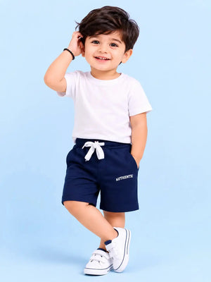 BloomUp Navy Blue Authentic Printed Shorts for Boys – Soft Cotton Casual Summer Wear