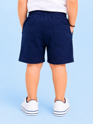 BloomUp Navy Blue Authentic Printed Shorts for Boys – Soft Cotton Casual Summer Wear