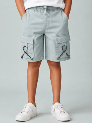 BloomUp Ice Blue Utility Cargo Shorts for Boys – Drawstring Pocket Casual Summer Wear