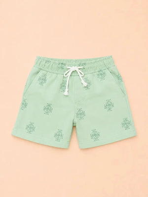 BloomUp Mint Green Printed Knitted Shorts for Boys – Soft Cotton Summer Wear