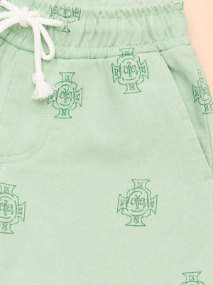 BloomUp Mint Green Printed Knitted Shorts for Boys – Soft Cotton Summer Wear