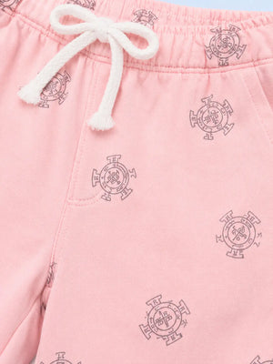 BloomUp Peach Printed Knitted Shorts for Boys – Soft Cotton Summer Wear