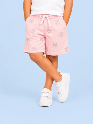 BloomUp Peach Printed Knitted Shorts for Boys – Soft Cotton Summer Wear