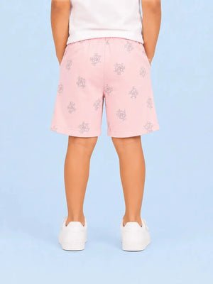 BloomUp Peach Printed Knitted Shorts for Boys – Soft Cotton Summer Wear