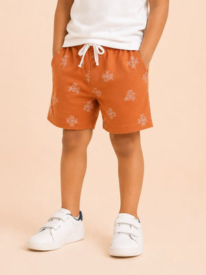 BloomUp Rust Printed Knitted Shorts for Boys – Soft Cotton Summer Wear